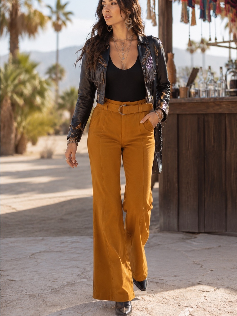 A.L.C. Foster Belted Flare Pants Mustard Size 10 Quiet Luxury Chic Office Career